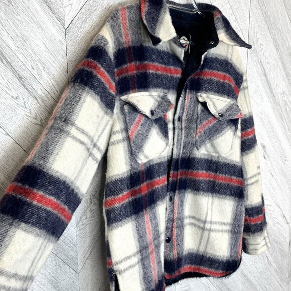 Vintage 70's Jacket Shacket Mens Size Medium Plaid Snap Front Retro Hipster - Picture 2 of 9